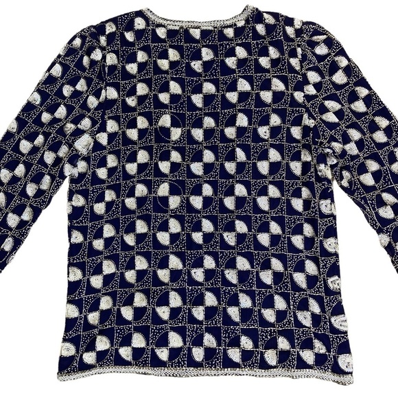 Vintage 80s Eves Allure Silk Sequined Party Blazer Dress Jacket Elegant Sz M - Picture 6 of 15